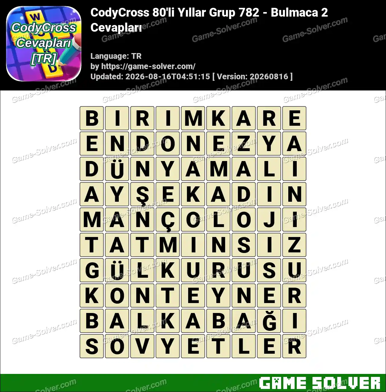CodyCross 80’li Yıllar Grup 782 – Bulmaca 2 Cevapları